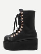 Romwe Black Faux Leather Lace Up Flatform Short Boots