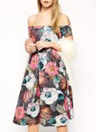 Romwe Off The Shoulder Florals Flare Dress