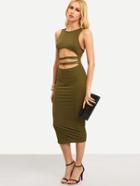 Romwe Olive Green Cutout Strappy Tank Dress