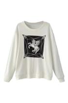 Romwe Flying Horse Print Loose Sweatshirt