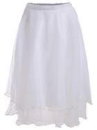 Romwe Elastic Waist Multilayers Mesh White Skirt