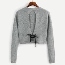 Romwe Buttoned Keyhole Lace Up Jumper