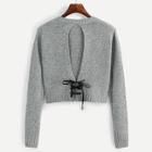 Romwe Buttoned Keyhole Lace Up Jumper