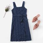 Romwe Contrast Sequin Single Breasted Knot Waist Denim Dress