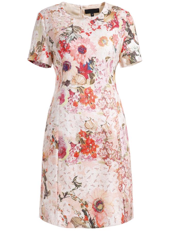 Romwe Multicolor Round Neck Short Sleeve Floral Print Dress
