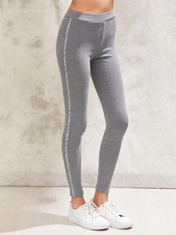 Romwe Slogan Print Side Leggings