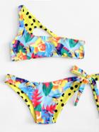 Romwe One Shoulder Floral Bikini Set