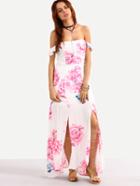 Romwe Off-the-shoulder Multicolor Flower Print Maxi Dress