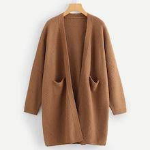 Romwe Plus Open Front Pocket Cardigan