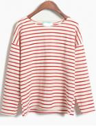 Romwe Red And White Striped Oversized Shirt
