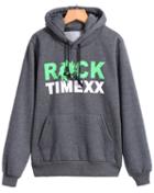 Romwe Hooded Rock Print Grey Sweatshirt