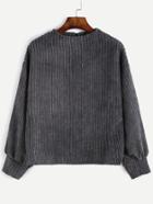 Romwe Dark Grey Zipper Back Ribbed Sweatshirt