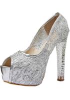 Romwe Silver With Sequined High Heeled Peep Toe Pumps