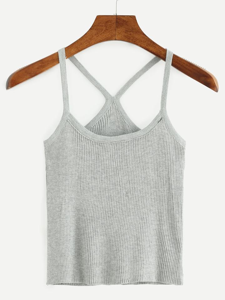 Romwe Racerback Ribbed Cami Top - Grey