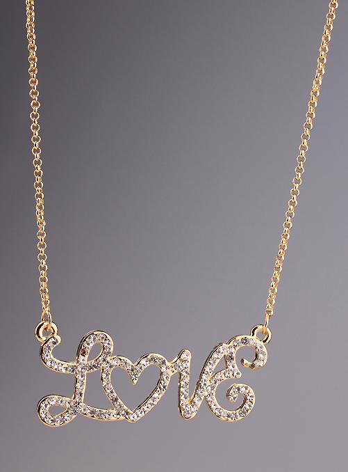 Romwe Gold Diamond Love Chain Necklace