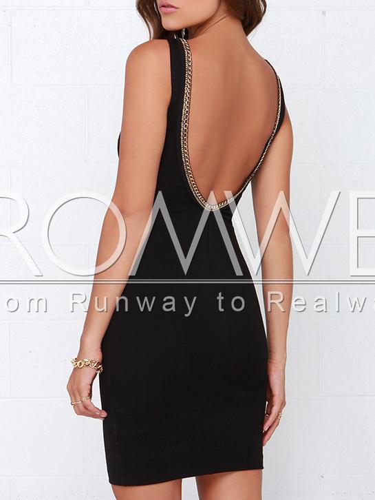 Romwe Black Sleeveless Backless Bodycon Dress