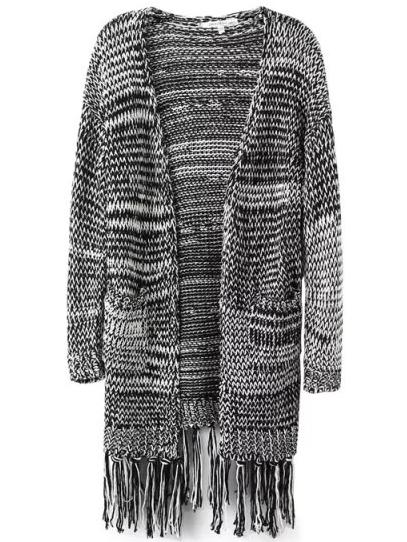 Romwe Open Front Tassel Cardigan