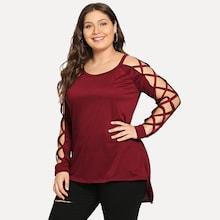 Romwe Plus Criss Cross Sleeve Slit Side High Low Tee