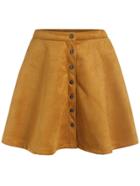 Romwe Single-breasted Flare Yellow Skirt