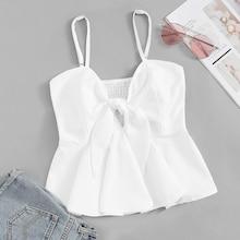 Romwe Knot Front Solid Cami Top