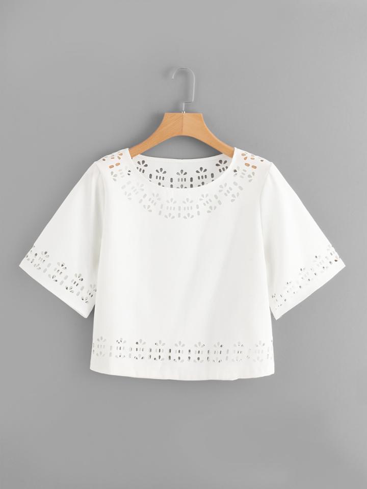 Romwe Laser Cut Crop Tee
