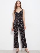 Romwe Allover Daisy Print Bow Tie Back Jumpsuit