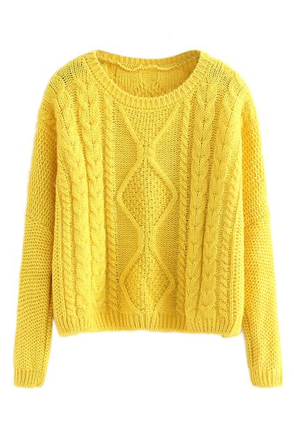 Romwe Rhombus Knitted Yellow Jumper