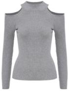 Romwe Mock Neck Open Shoulder Grey Sweater