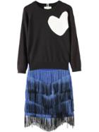 Romwe Heart Pattern Sweater With Tassel Skirt