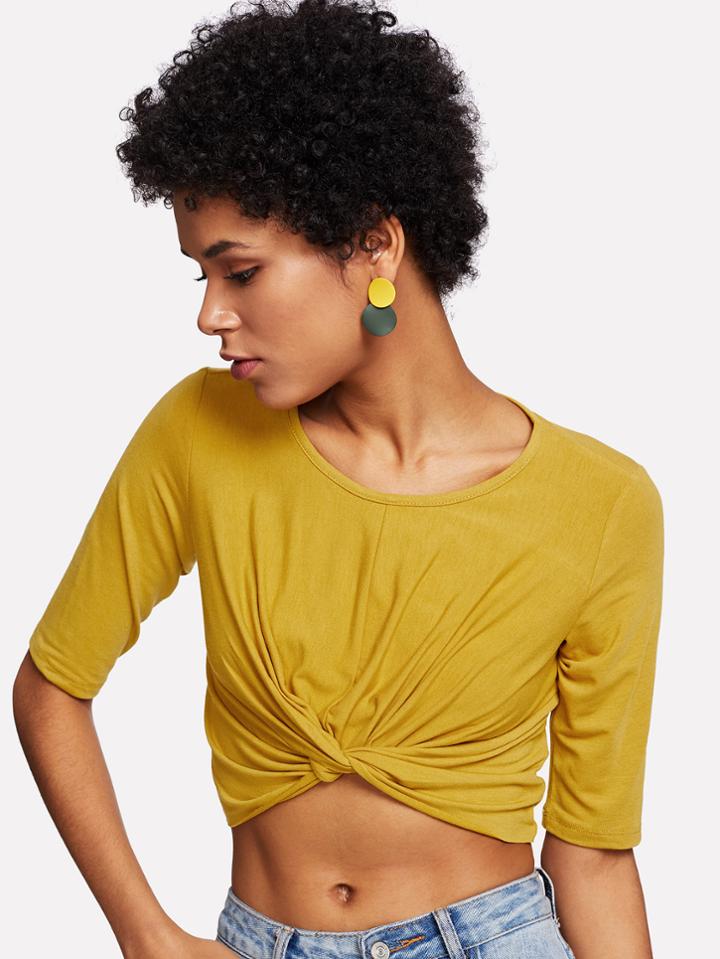 Romwe Twist Hem Solid Crop Tee