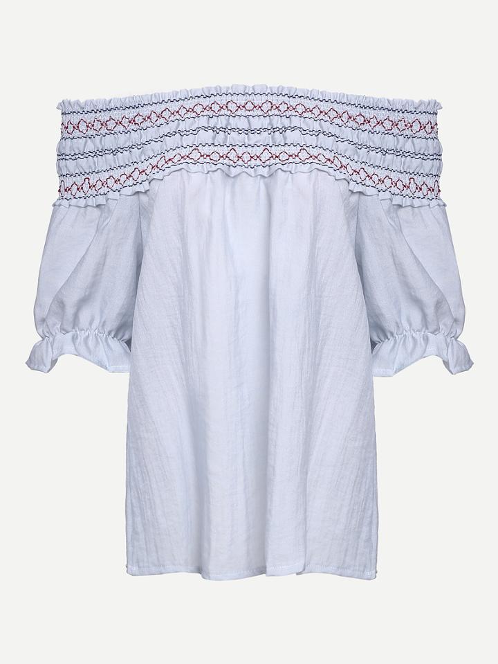 Romwe Off The Shoulder Ruffle Shirt