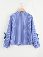 Romwe Knot Sleeve Zip Up Back Striped Blouse