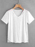 Romwe Cut Out Neck Raw Hem Slub Tee