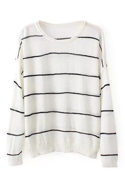 Romwe Striped White Jumper