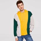 Romwe Men Color Block Drawstring Hoodie