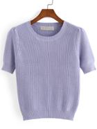 Romwe Short Sleeve Knit Purple Sweater