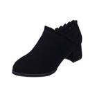 Romwe Ruffle Detail Suede Chunky Boots
