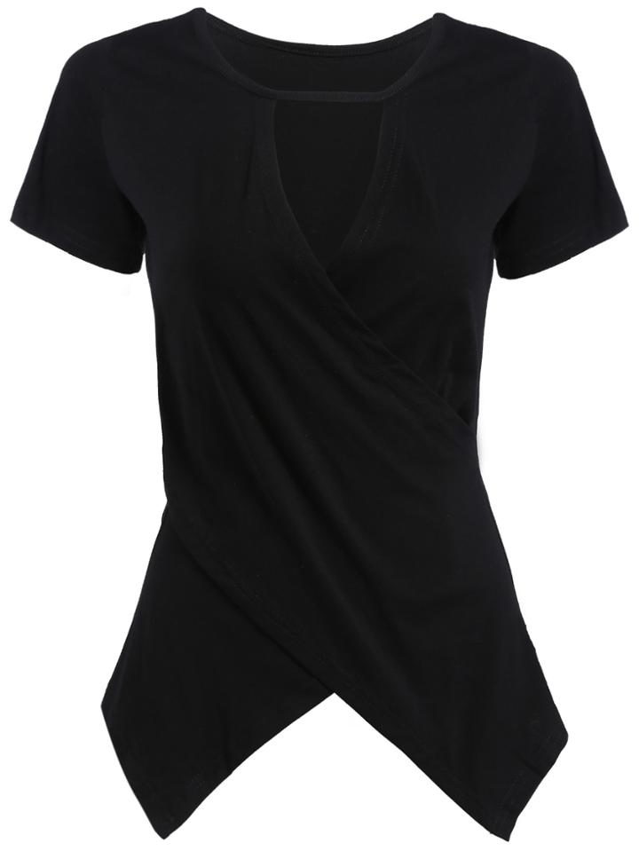 Romwe V Cut Asymmetrical T-shirt