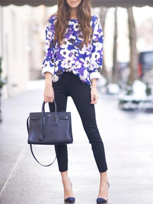 Romwe Blue Crew Neck Floral Sweatshirt