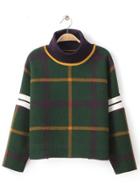 Romwe High Neck Check Print Crop Sweatshirt