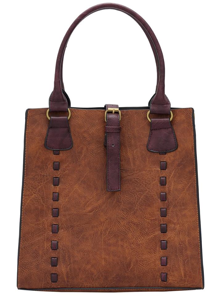 Romwe Brown Belt Buckle Pu Bag