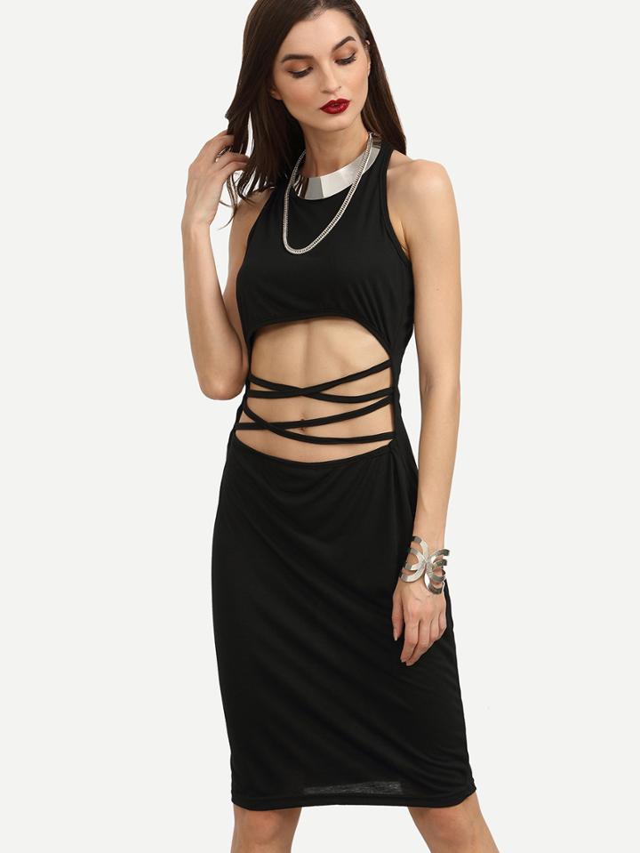 Romwe Black Cutout Strappy Racerback Dress