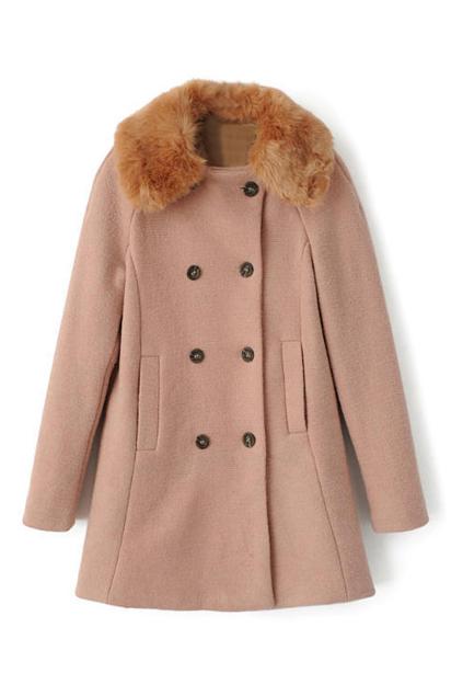 Romwe Double Breasted Faux Fur Collar Pink Coat