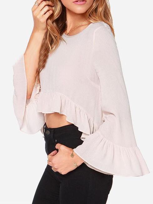 Romwe Bell Sleeve Peplum Hem Pink Top