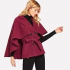 Romwe Knot Notched Neck Solid Coat