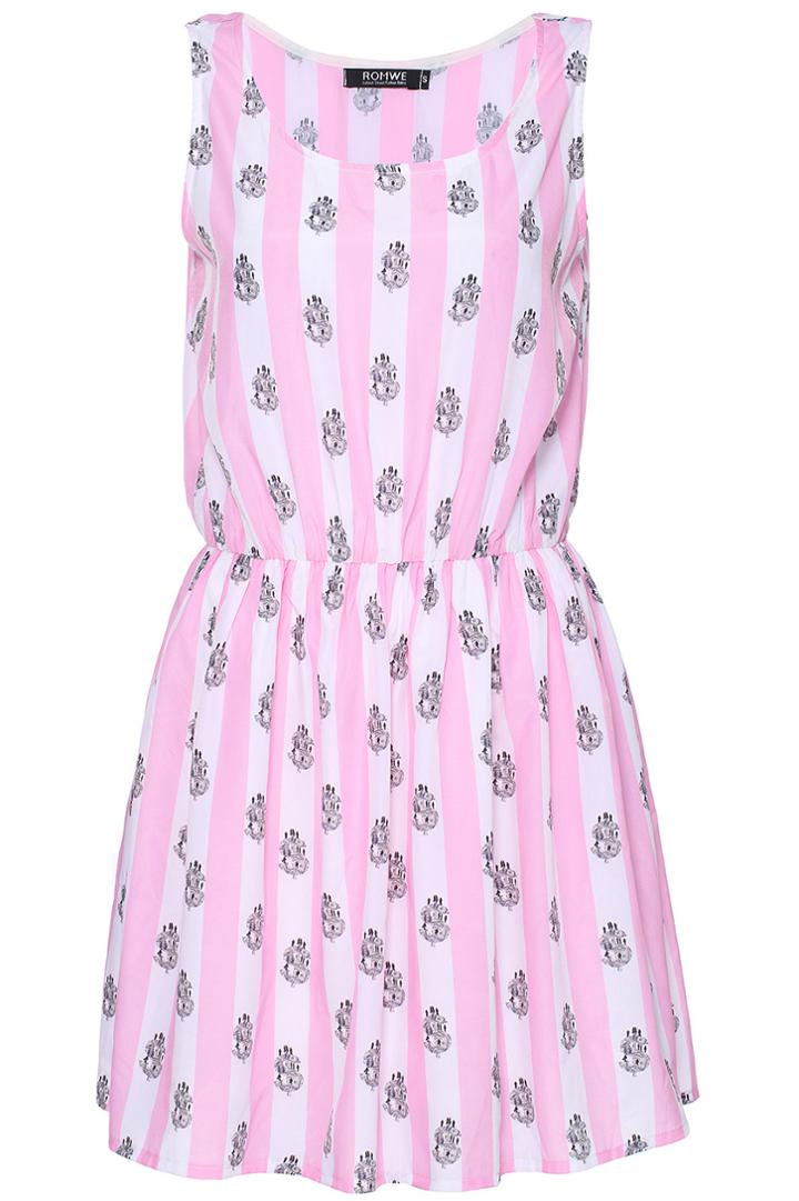 Romwe Romwe $ Print Sleeveless Pink Dress