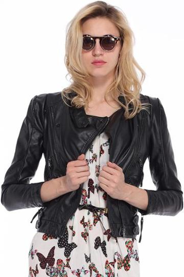 Romwe Zippered Black Faux Leather Jacket