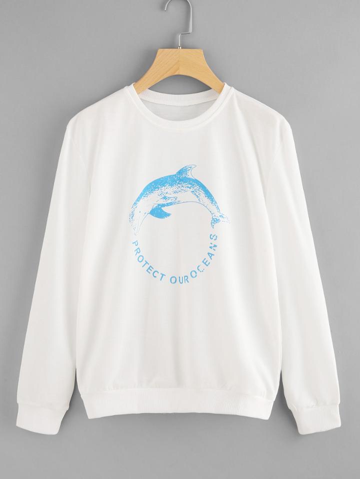 Romwe Graphic Print Round Neck Sweatshirt