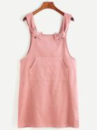 Romwe Pink Corduroy Slit Side Overall Dress With Pocket