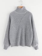 Romwe Bishop Sleeve Eyelet Detail Jumper